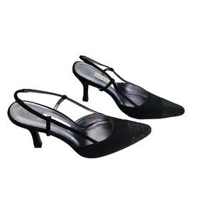 Lord & Taylor Black Rhinestone Slingback Cap Toe Heels 6 M 6M New In Box NIB